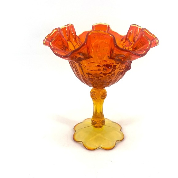 Fenton Other - Vtg Fenton Amberina Glass Candy Dish Pedestal Footed Cabbage Rose Pattern